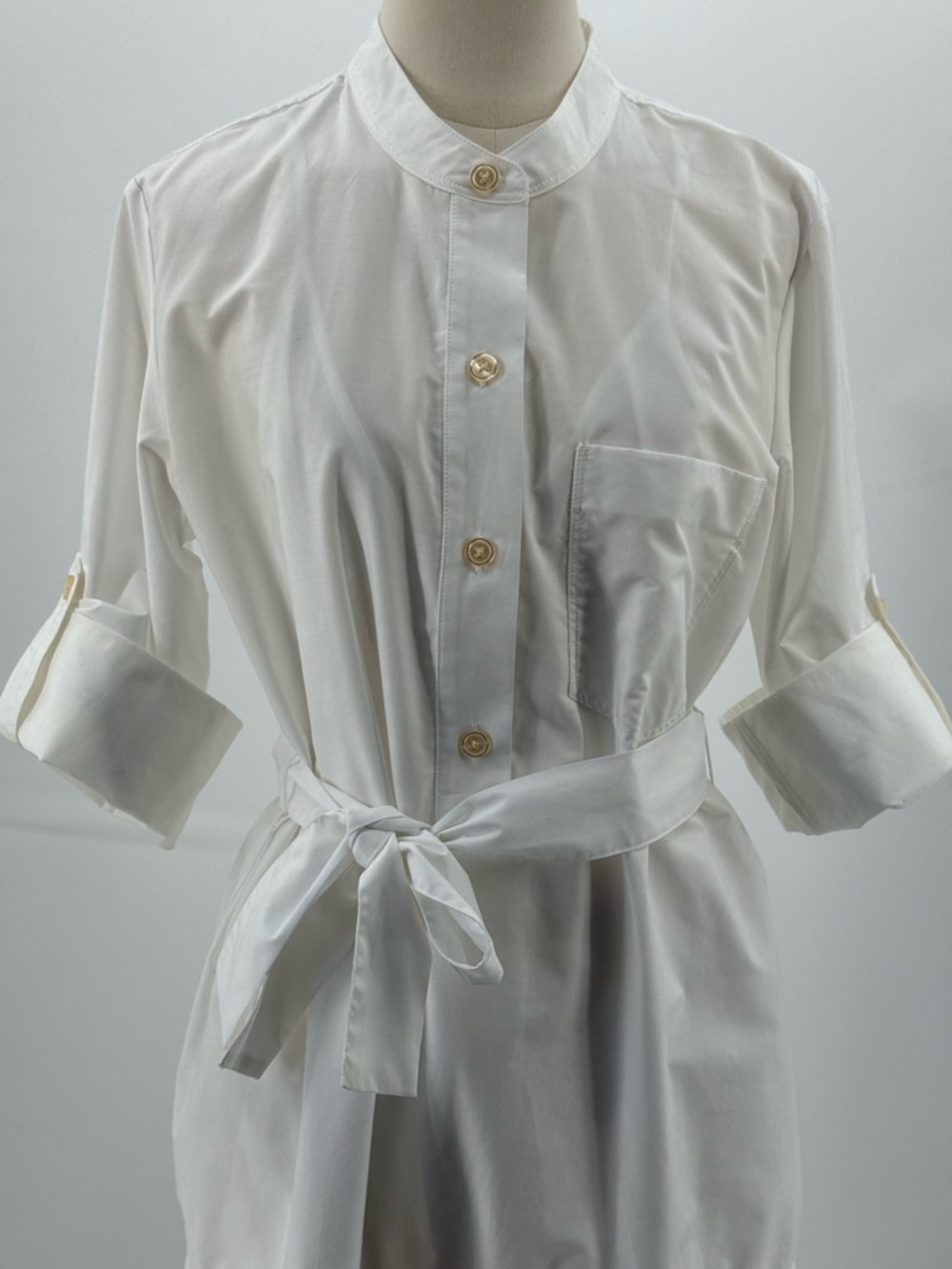 Banana Republic White Pleated Shirt Mini Dress  Button Front & Belted Waist SZ M - Picture 3 of 15